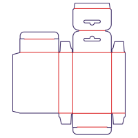 Krabica dve klapky posunuté s vešiakom - rozkrój
